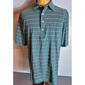 Criquet Mens Short Sleeve Polo Golf Shirt L Large Green Blue Striped